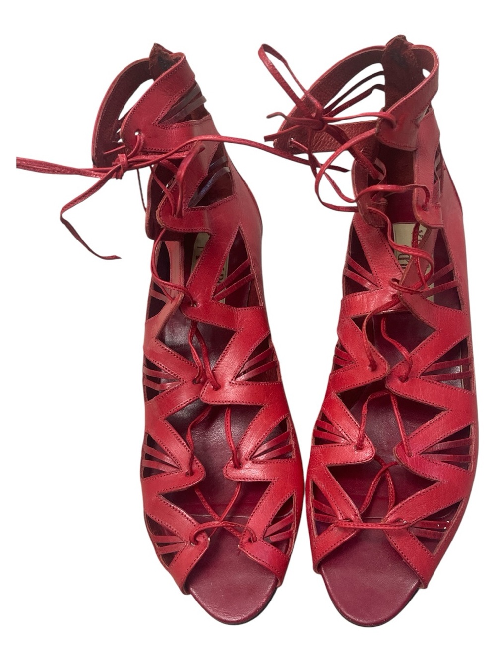 Vintage 70s Boho Indie Sleaze MARELLA Red Lace-Up Cutout Gladiator Sandals